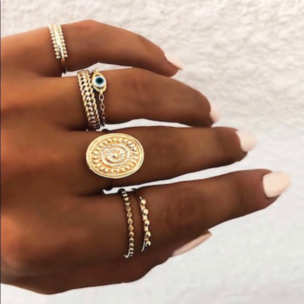 Textured Round Detailed Ring Set